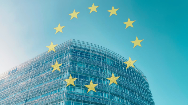 German and EU flags behind ESMA headquarters Paris”